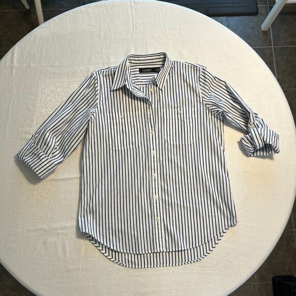 Women's LAUREN Relaxed Fit Cotton Roll Tab Sleeve Shirt - Picture 1 of 12